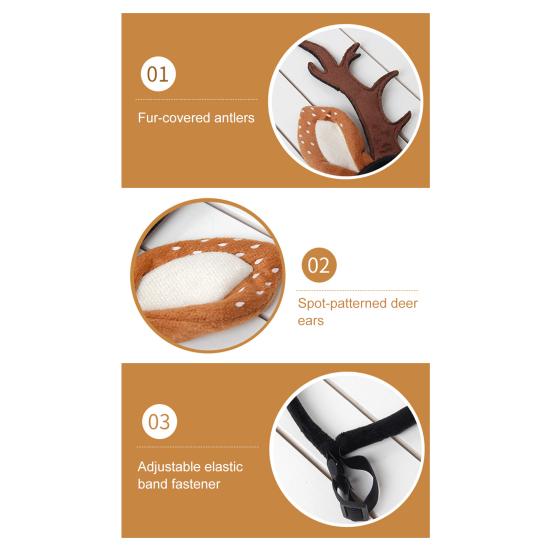 Pets Christmas Antlers Headband Adjustable Deer Hairband with Spotted Ears Deer Cosplay Headband for Dogs Cats Festive Costume Christmas Gift