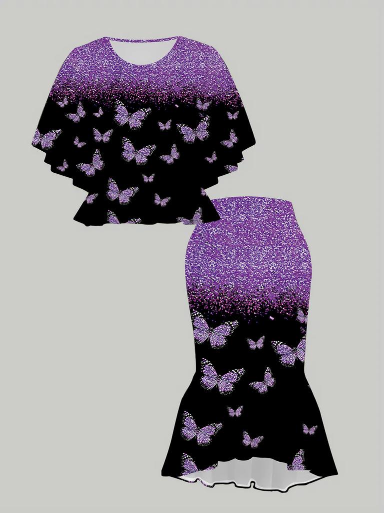 3D Butterfly Printed Classical Totem Women's Print, Fashionable Large-sized, Elegant, Versatile for All Seasons. T-shirt, Skirt and Set