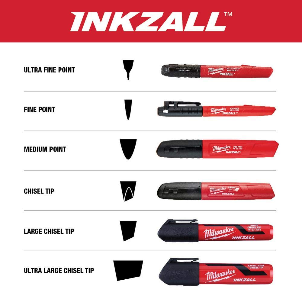 Milwaukee Inkzall Point Fine Упаковка из 4 штук 48-22-3104 Маркер, Точка, Черный,