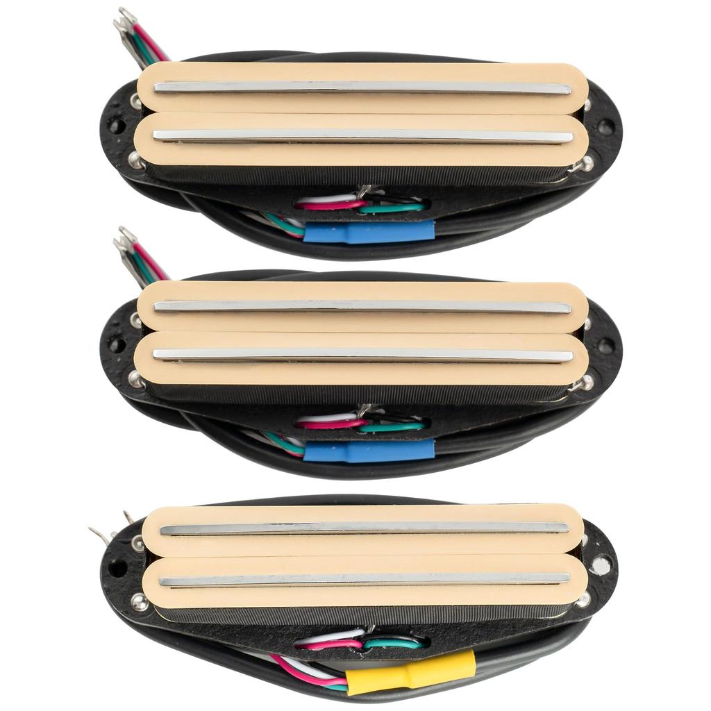 Musiclily Pro Alnico 5 Humbucker Super Distortion and Bridge Pickup Set for Strat Electric Guitars with Cream Body and Chrome Rails ST-DPHA