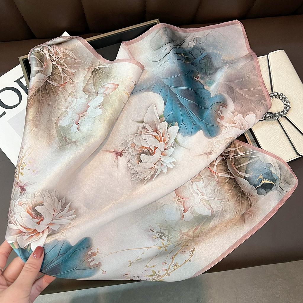 New 100% Natural Real Silk Scarf Women Bandana Square Scarves Wrap Kerchief Mulberry Fashion Luxury High Quality Hijab For Lady