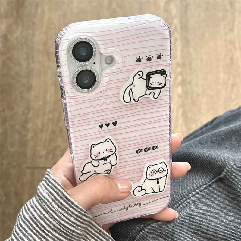 Розовый полосатый 3D чехол-котенок для iPhone 17/16 Pro Max/15/14