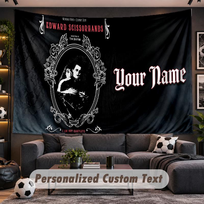 Edward Scissorhands Personalized Tapestry Support Custom Name, Wall Art Home Decoration