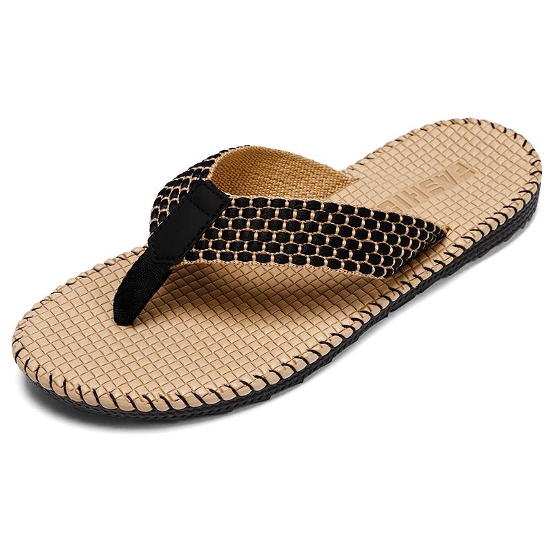 Fashion Men's Flip Flops Summer New Lightweight Rubber Woven Slippers Fashion Casual Outdoor Sandals Breathable Anti Slip Beach Shoes
