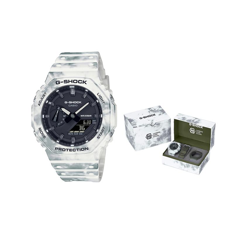 Casio Серия «Снежный камуфляж» Сменный ремешок Водонепроницаемые и ударопрочные Спортивные часы Кварцевый механизм Пластиковый ремешок Японские и GAE-2100GC-7APR