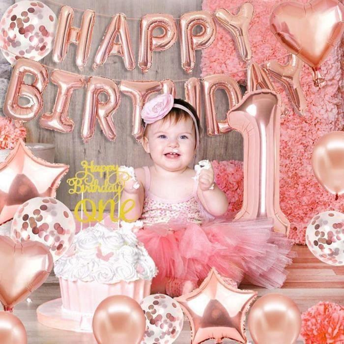 Décoration de fête - Baby Mois - 1 An - Or Rose - Ballons Latex - Bannière Photo