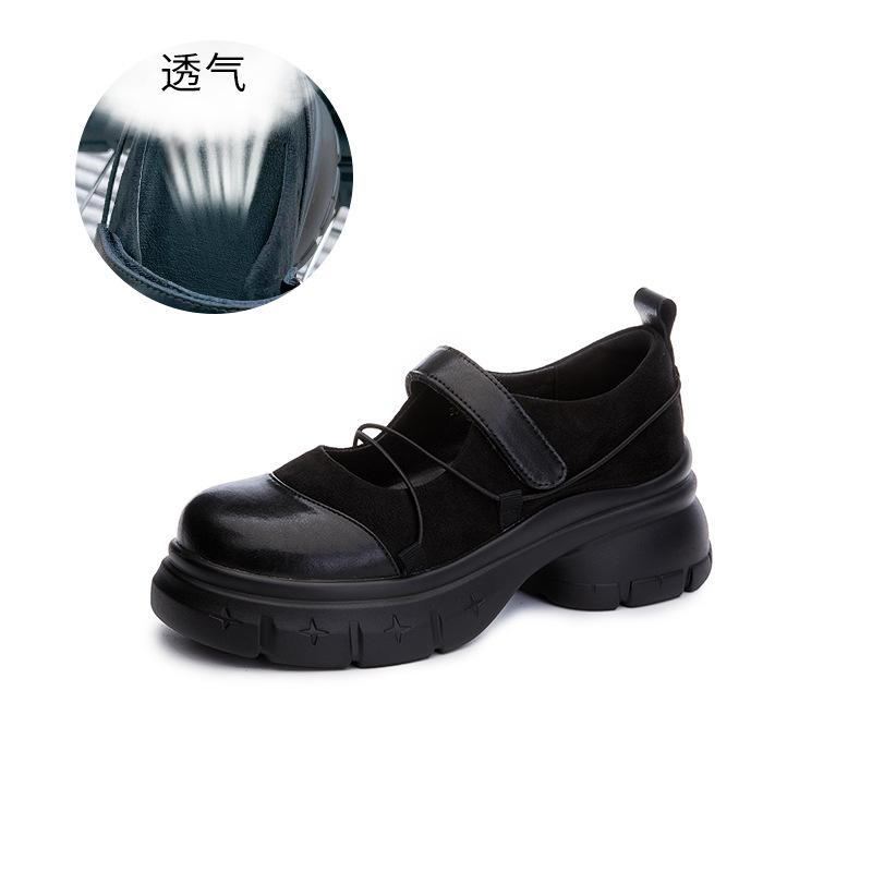 Кожаные туфли Мэри Джейн женские 2025 весна новые модные туфли на липучках женские туфли на толстом каблуке маленькие кожаные туфли универсальные женские туфли