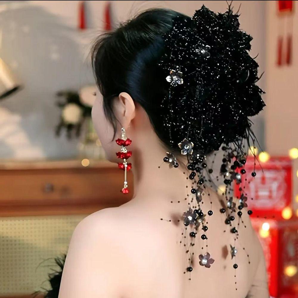 Flower Hair Clip Bead Tassel Shark Clip Fashion Hairpin Grips for Girls