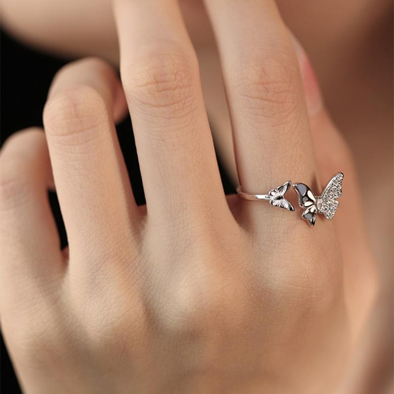 925 Silver Blue Butterfly Adjustable Rings For Women Ladies Vintage Luxury Jewelry Accessories Argent 925