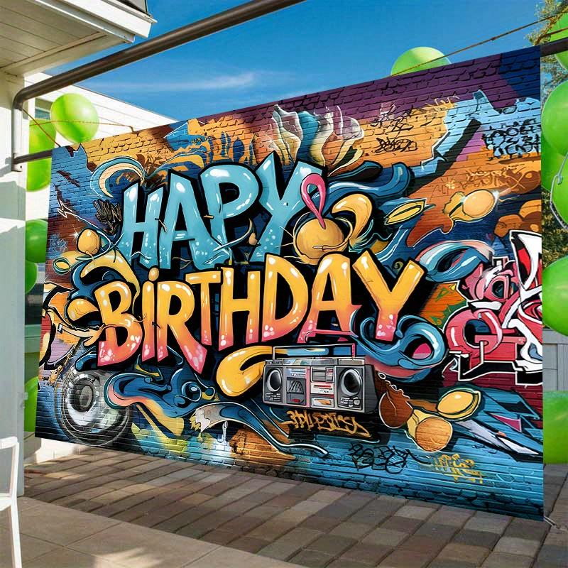 Party banner 1 piece, birthday happy graffiti background cloth -, photo props, polyester banner decoration, yzb