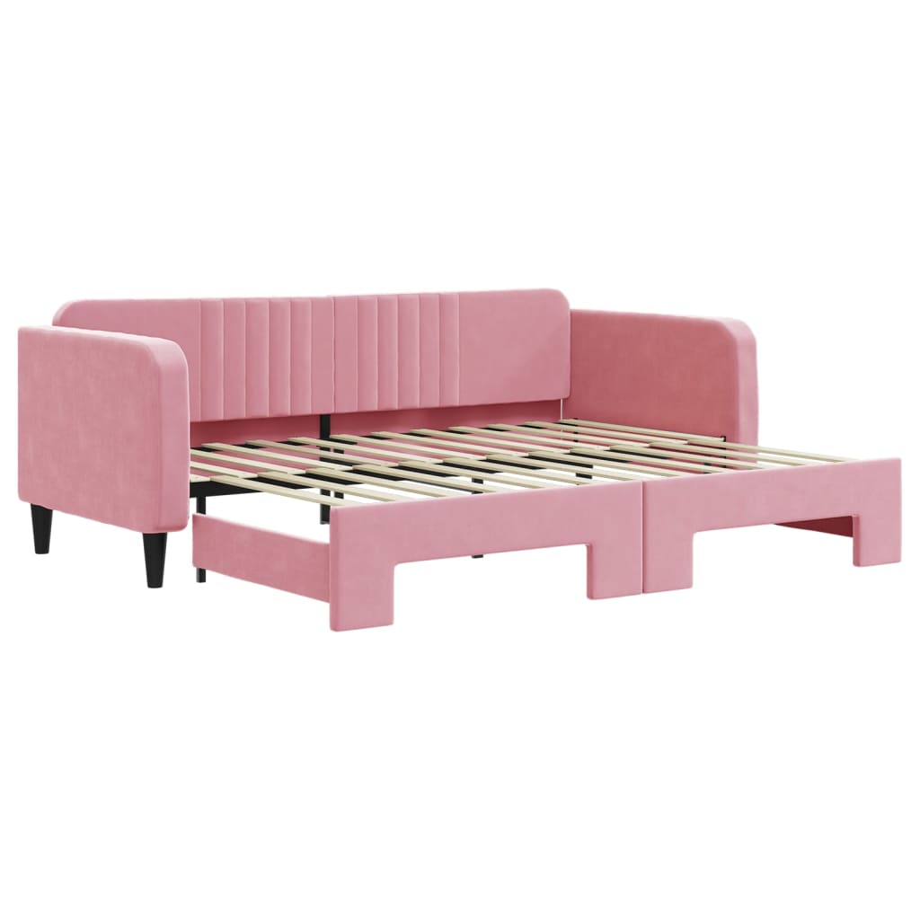 Pull Out Day Bed Pink 90x200 cm Velvet
