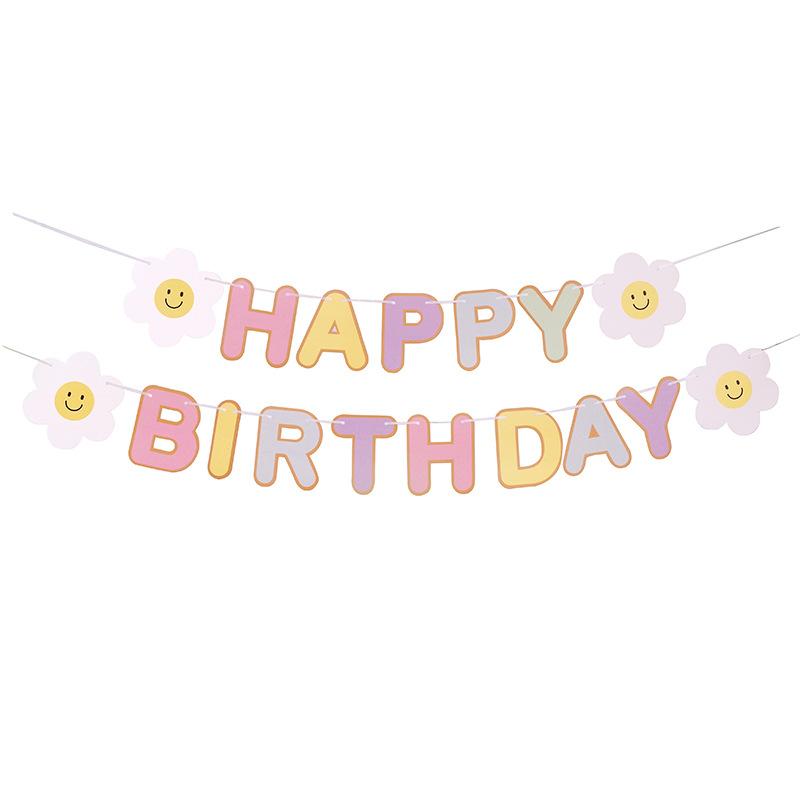Boho Daisy Flower Garland Children's Birthday Party Pull Flags Happy Birthday Bunting Banner Spring Daisy Party Decorations