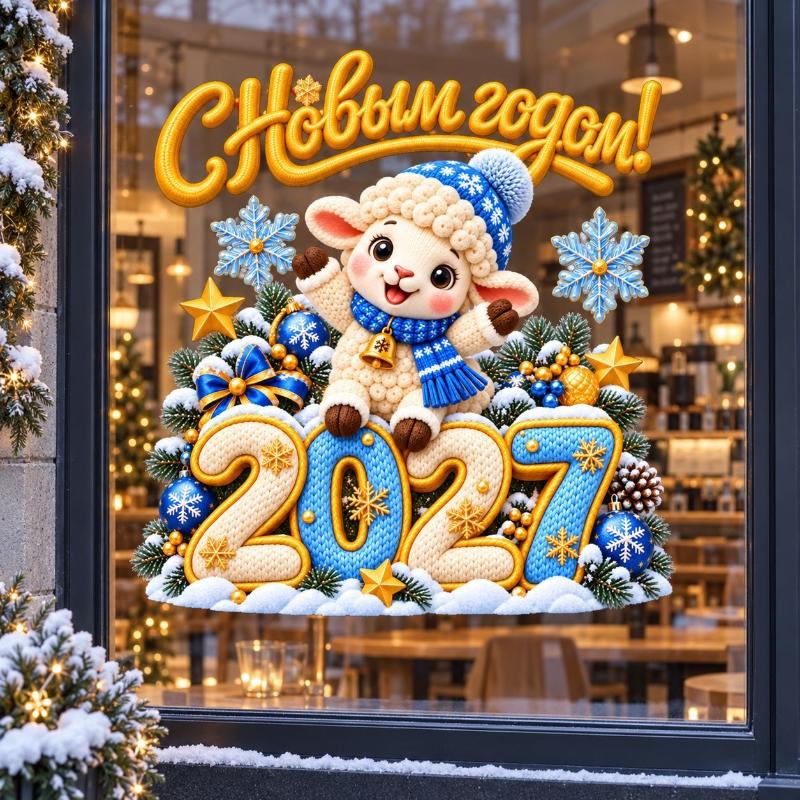 2027 Имитация вязки Овечка Наклейка на окно С Новым годом Милый ягненок Рождественское украшение на окно Дом Магазин Стекло Рождественское украшение