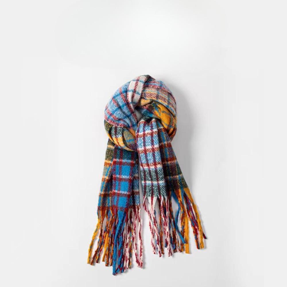 Клетчатый шарф женский корейский атмосферный теплый новый сухой розовый осенне-зимний белый мягкий бахромчатый платок-шарф