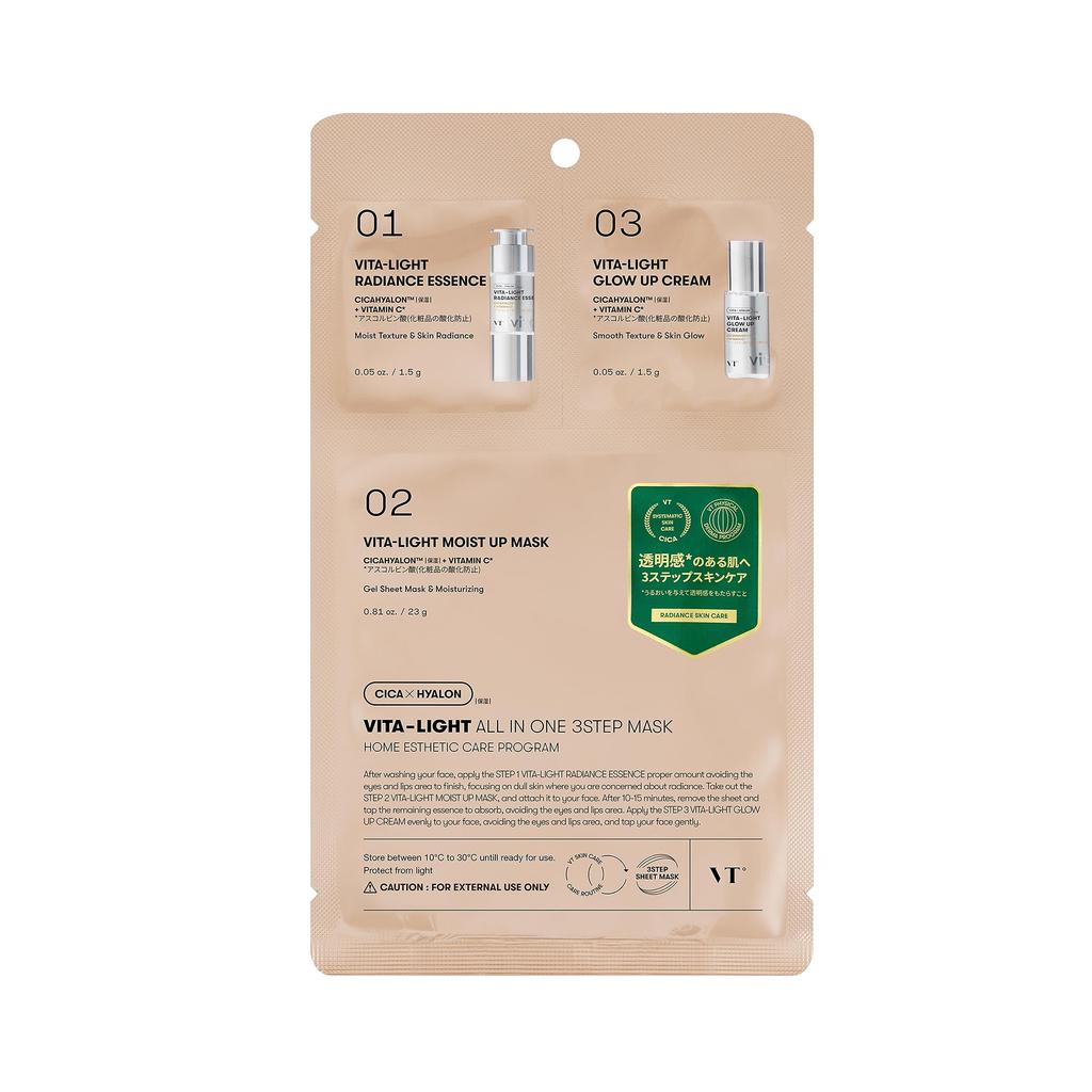 VTCOSMETICS Vitalight 4 Sheet Pore Skin Korean Cosmetics All-in-One 3-Step Mask, Types, Infusion, Mask, Serum, Cream, Cleansing, Care, (Vitalight)