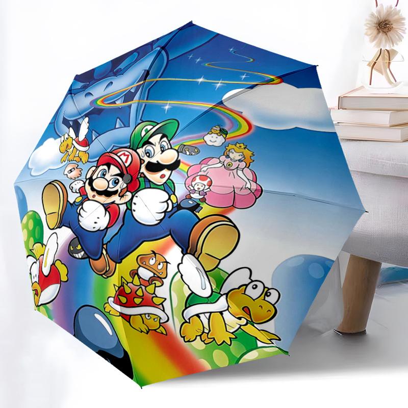 1pc Mario Bros Characters Fully Automatic Folding Portable Umbrella, 8 Iron Frames, Three-Fold Design, Suitable for All Seasons, Suitable for Out