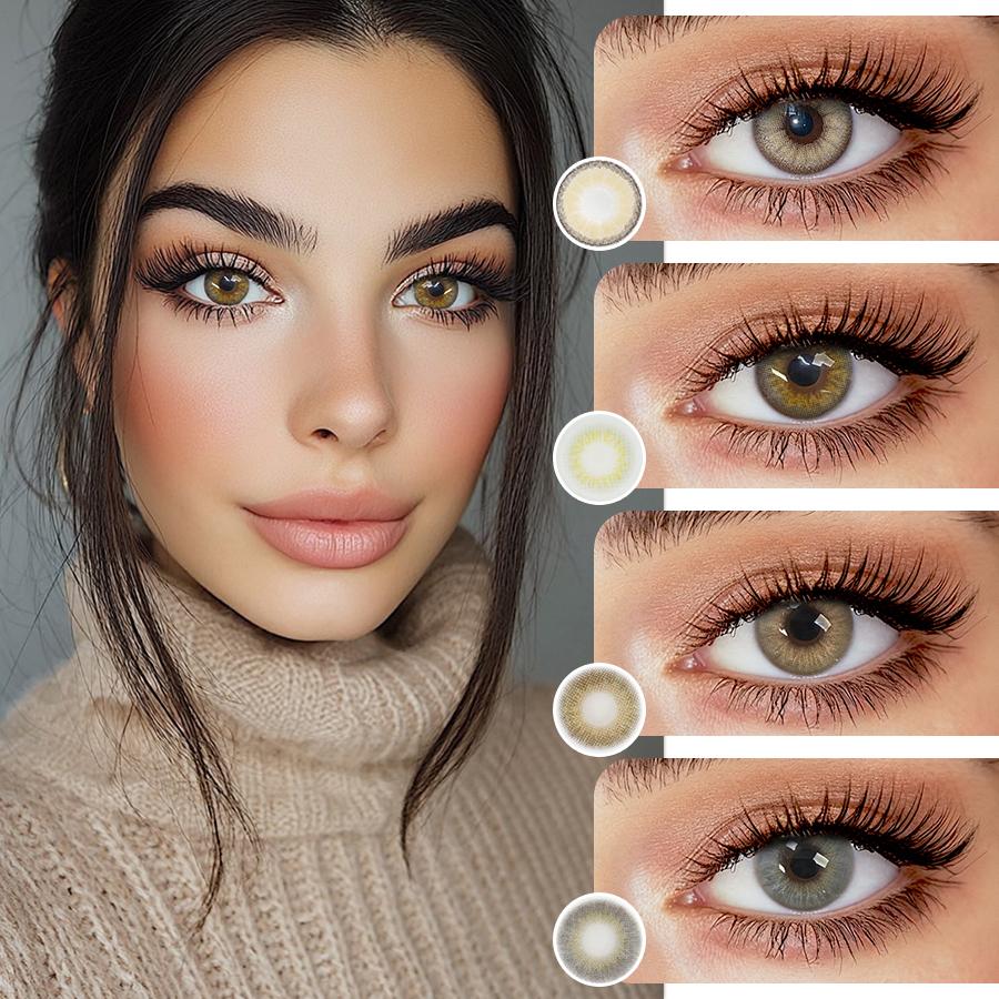 FreshLady Цветные контактные линзы 14.0мм Мягкие годовые линзы 1 пара – Светло-коричневые / Темно-коричневые / Серые / Серебристо-серые для повседневной носки, для вечеринки