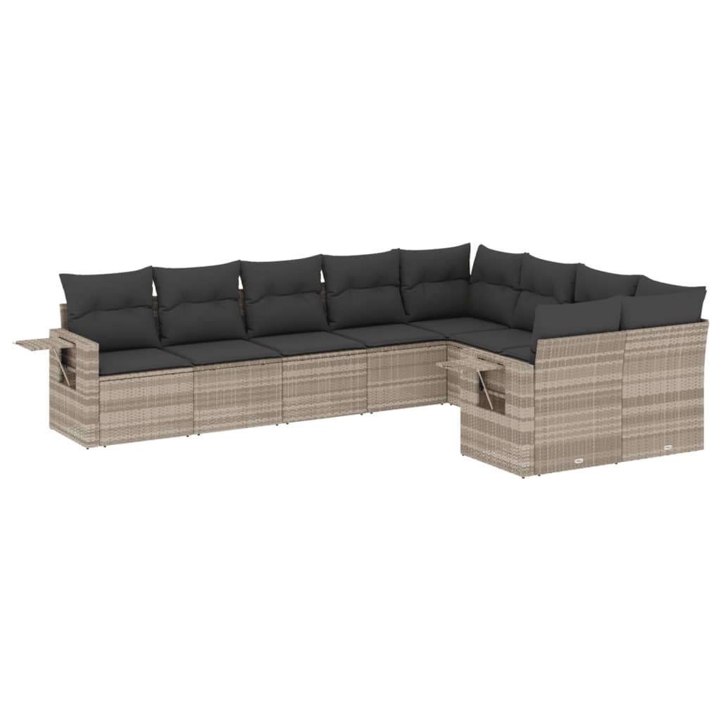 9 piece Garden Sofa Set with Cushions Light Grey Poly Rattan