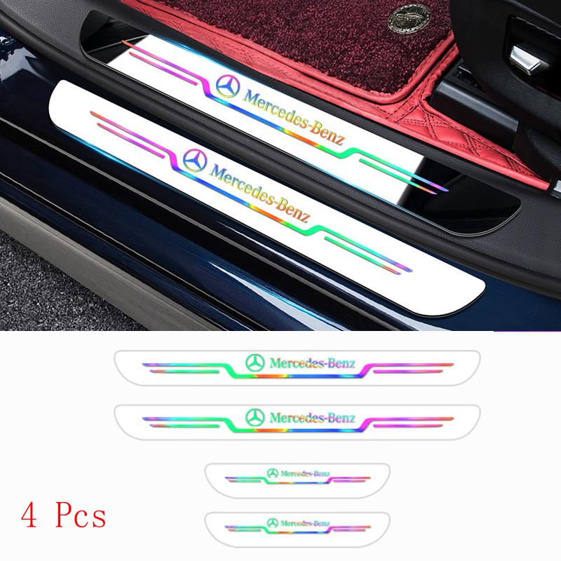 UAYLZ1 2025 Hot 4Pcs Car Laser Threshold Protect Auto Emblem Sticker Accessories For Mercedes Benz AMG Brabus Smart W204 GLC CLA W205 W