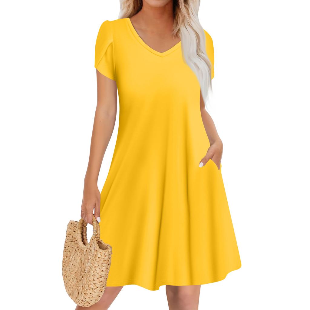 Женское повседневное модное платье с V-образным вырезом и коротким рукавом, стильное свадебное платье для гостей