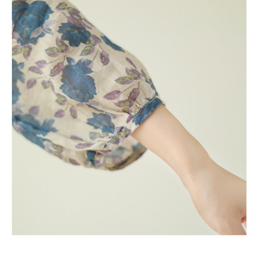 Художественный Ретро Хлопково-Льняной Топ Свободный Цветочный Топ с Рукавом Три Четверти Женские Блузки и Рубашки