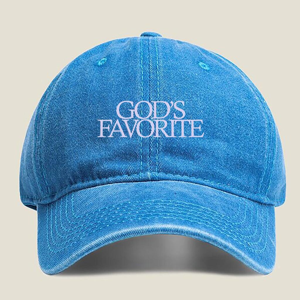 Gods Favorite  Bold Text  Themed Design Washed Baseball Cap