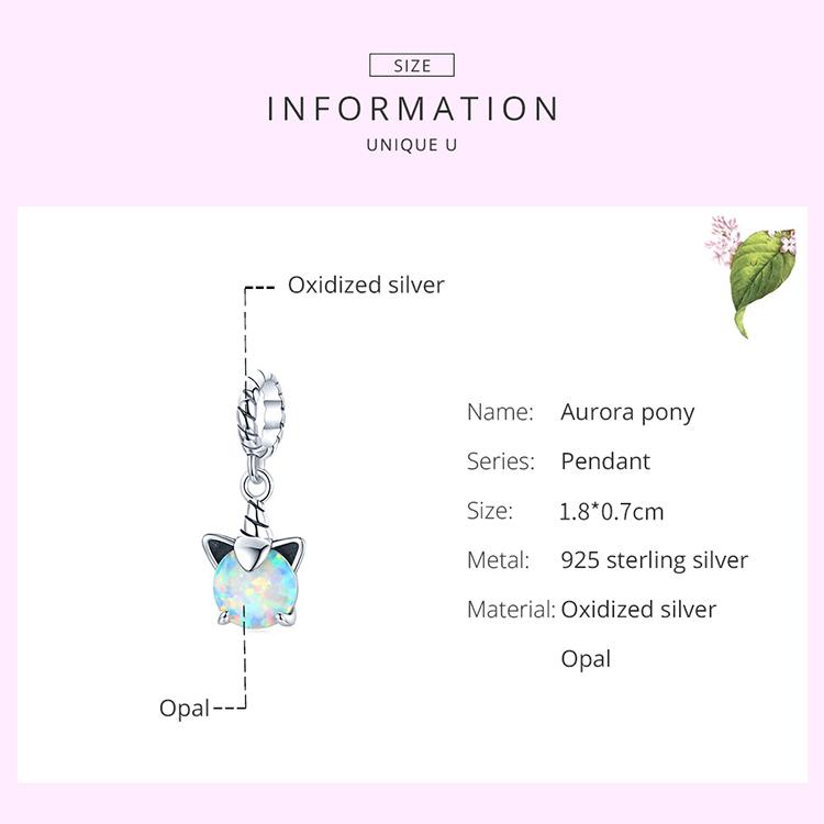 BAMOER Opal Cute Pony Pendant 925 Sterling Silver Charm Pendant for Original Bracelet Bangle Women Fashion Jewelry