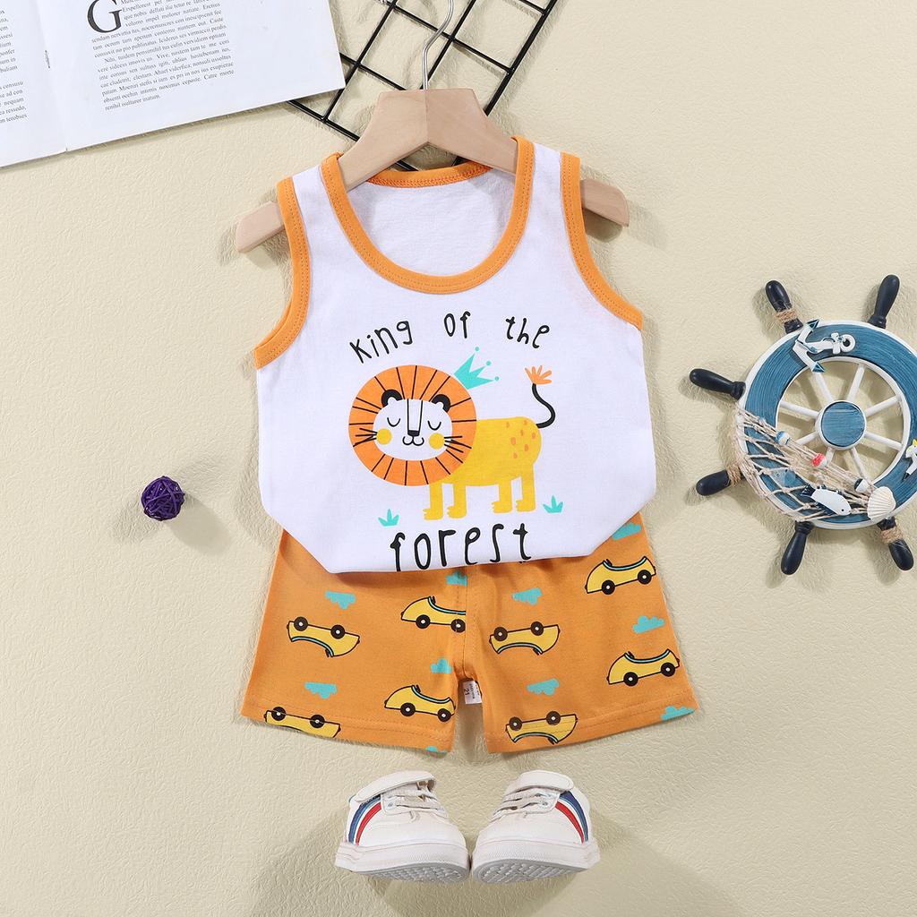 Children's Vest Suit Summer Girls Shorts Clothes Baby Korean Boys Sleeveless Suit Children's Clothing