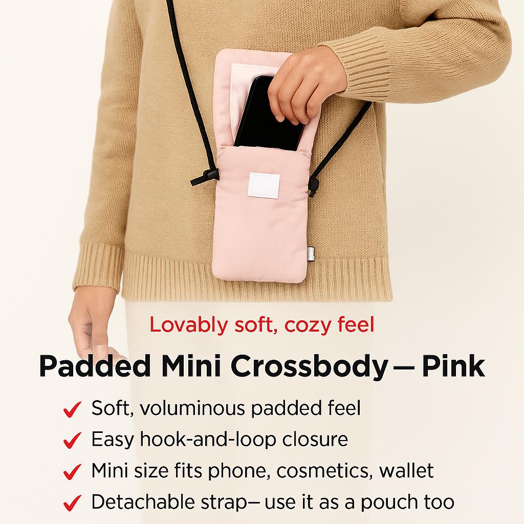 Daiso Volume Padded Mini Crossbody Bag - Pink