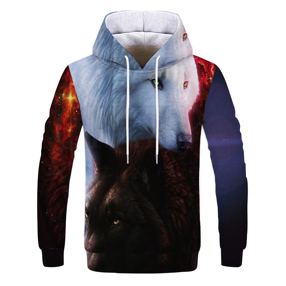 Spring Autumn Hooded Sweatshirt 3D Digital Printing Unisex Hoodies Men Women Wolf Fashion Loose Pullover