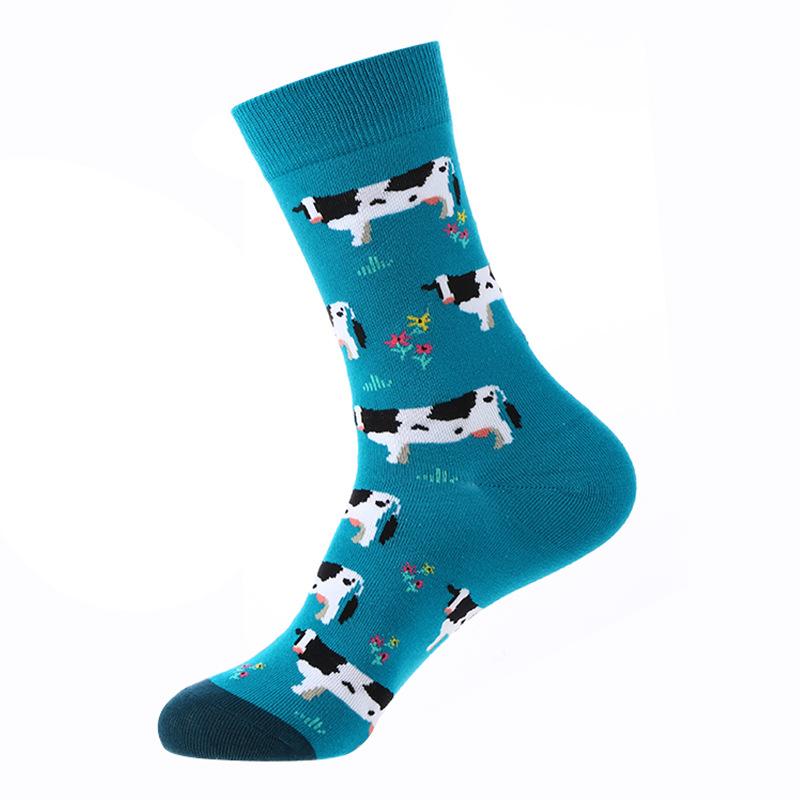 1 пара женских мультяшных милых носков с принтом ежика, цыпленка, коровы, удобные и дышащие повседневные носки средней длины, женские чулки и носочно-чулочные изделия