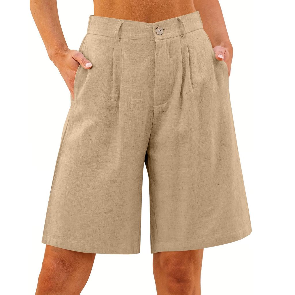 Шорты для женщин длиной до колена, нарядные, широкие, с высокой талией, женские льняные брюки, летние, повседневные