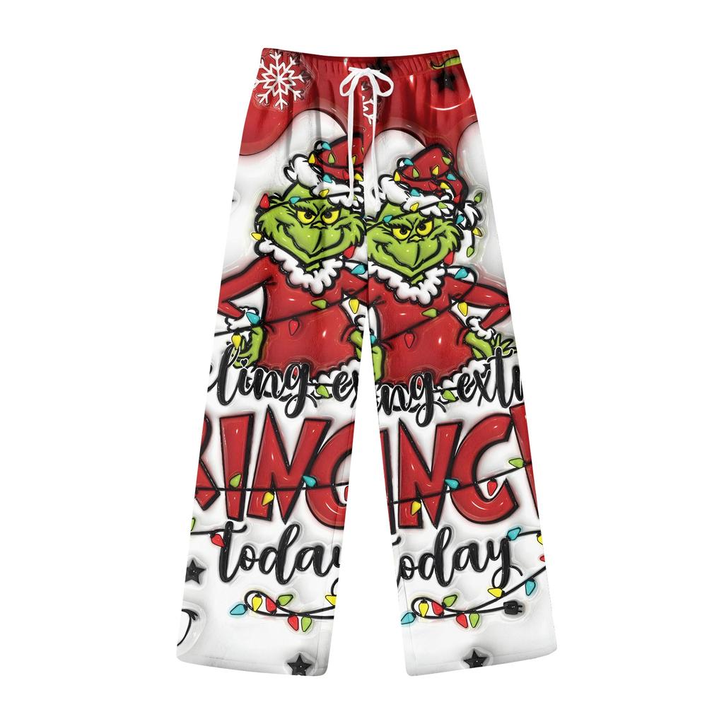 Women's Fleece Wide Leg  Elastic Waist Drawstring Loose Pants Drawstring Pajama Pants Sleepwear Trousers