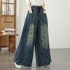 Plus Size Vintage Floral High Waist Casual Loose Women Spring Summer Autumn Jeans Denim Wide Leg Pants