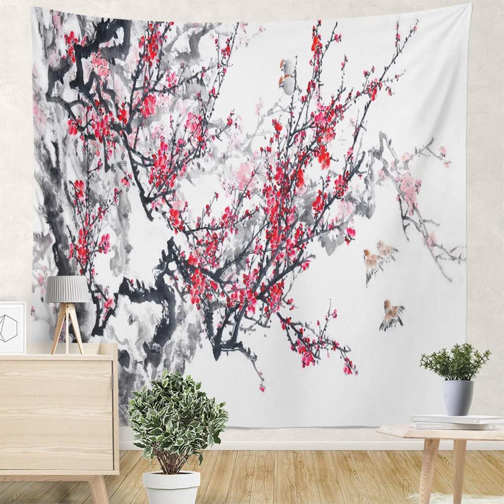 Красный Розовый Цветок Персика Цветок Сливы Узор Гобелен Главная Гостиная Спальня Декор Стены Фон Ткань Гобелен