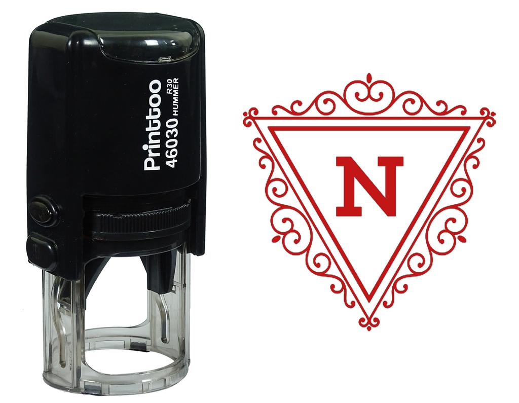 Printtoo N Alphabet Swirl Border Triangle Monogram Initial Self Inking Rubber Stamp Office