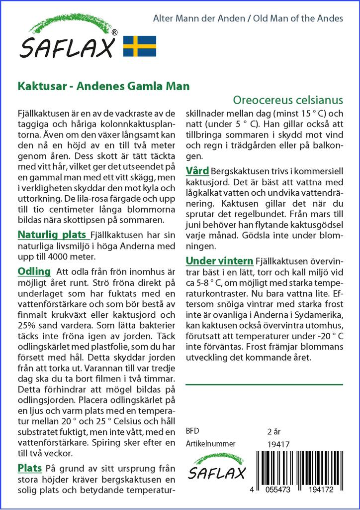 SAFLAX Garden in the Bag - Old Man of the Andes - 40 семян - С субстратом в подходящем пакете - Oreocereus celsianus