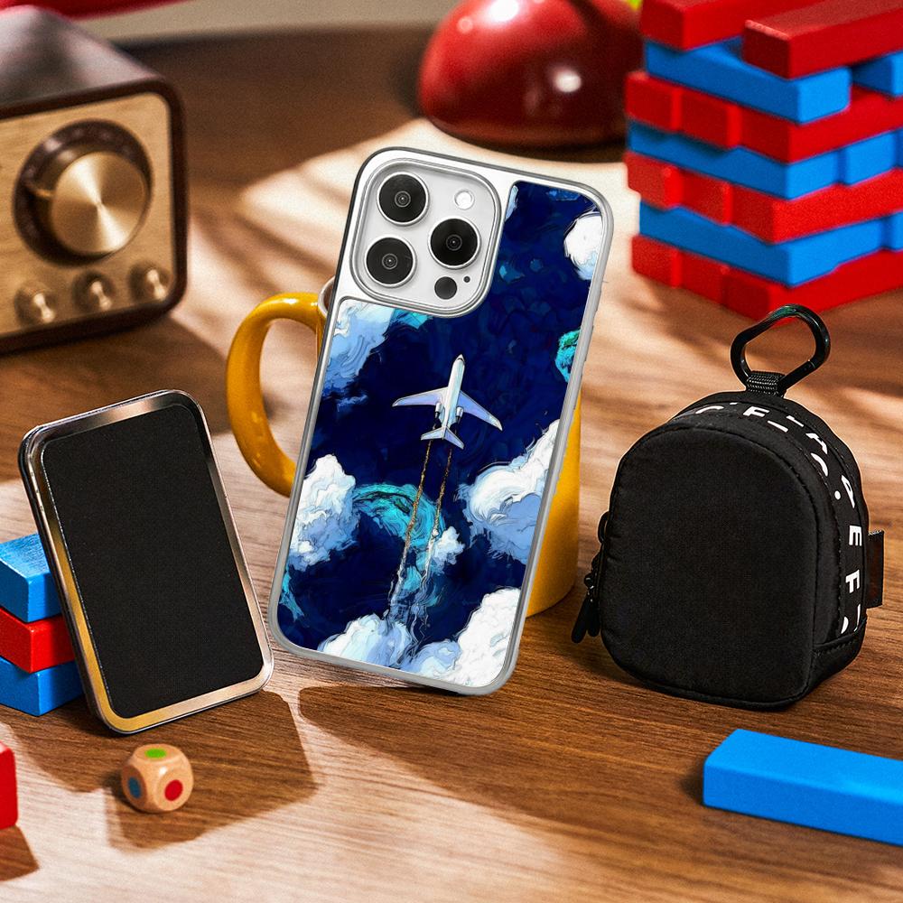 Plane design fly cool poster Phone Case for iPhone 16 15 14 13 12 11 Pro Max Sheepskin Silver-edged protective case