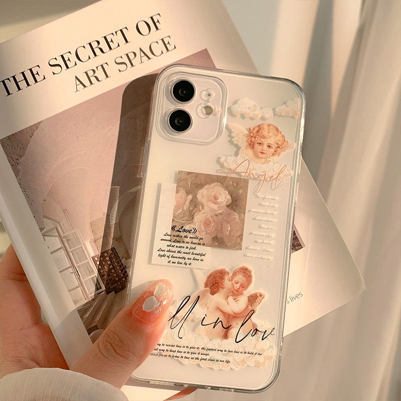 Retro Angel Rose Phone Case Suitable for iPhone 13, iPhone 14, iPhone 15, iPhone 16 Pro Max