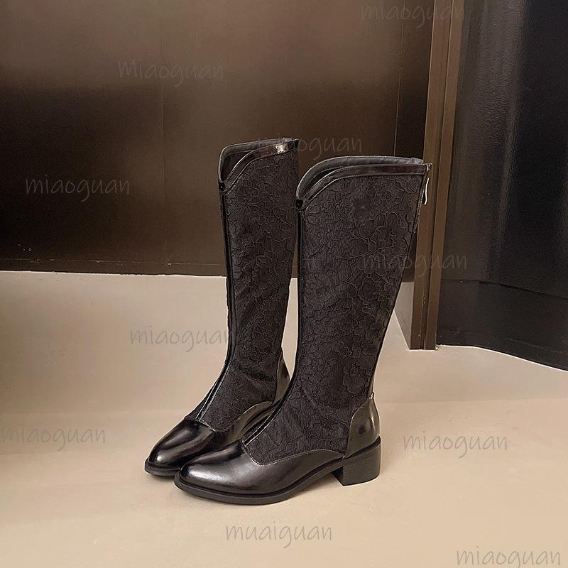 Женские летние ботфорты из ПУ кожи с перфорацией в виде цветка, дышащие, белые, черные, до колена, боты на массивном каблуке