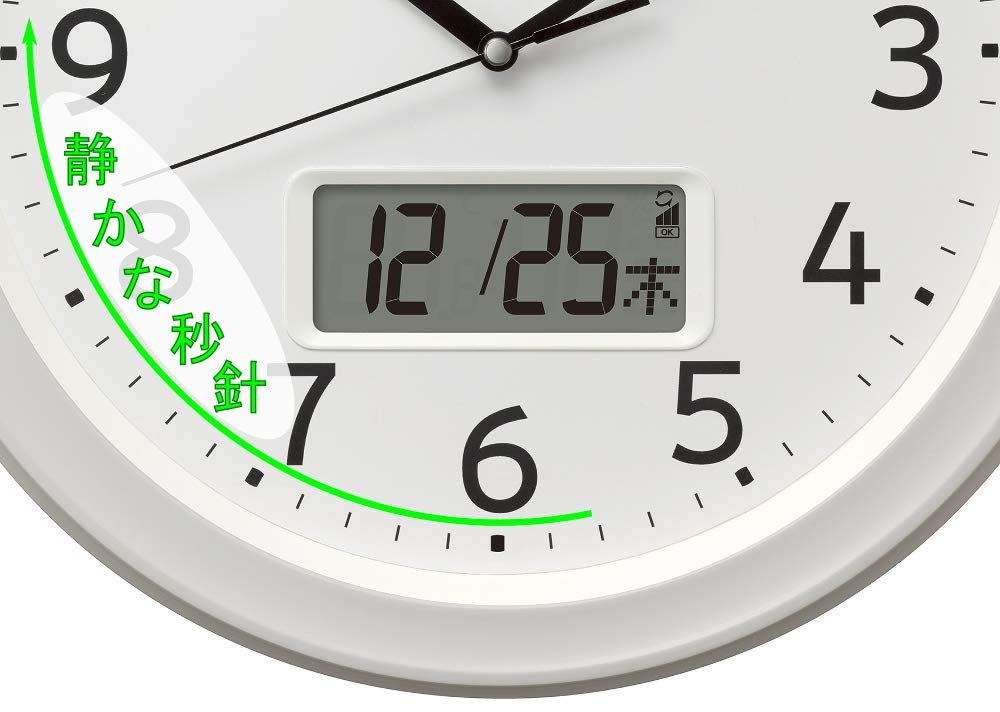 RHYTHM Настенные часы с радиоприемником, аналоговые, цифровые, с секундной стрелкой, календарем и указателем температуры и влажности, белые, 8FYA02SR03, 32,5x5 см