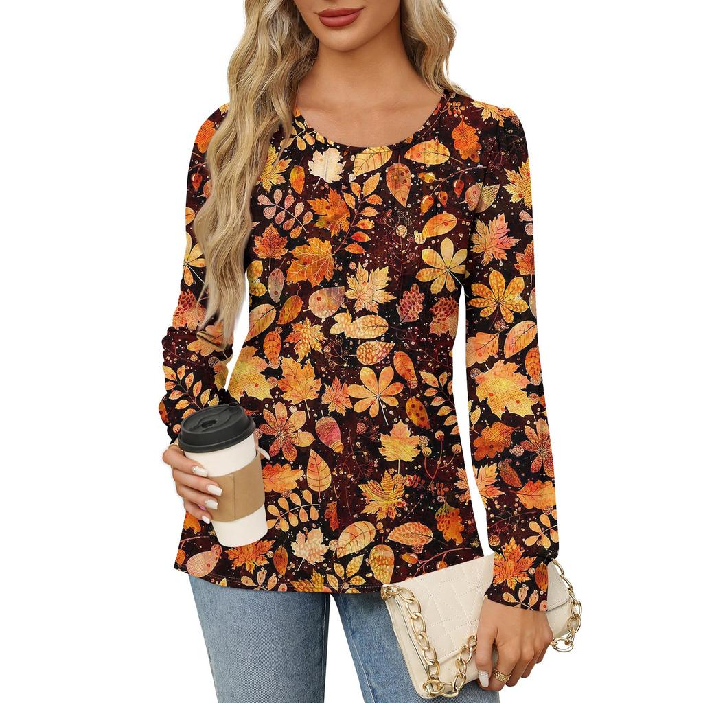 Рубашки с длинным рукавом для женщин, футболки с милым принтом и графикой, блузки, нарядные повседневные блузки, плиссированные топы-туники с овальным вырезом