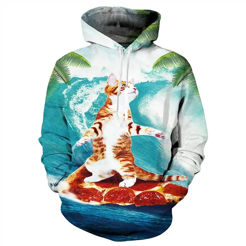 Galaxy Cat Riding Dinosaur Shark Graphic Hoodie Men Clothing Unisex 3D Print In Hoodies Women Harajuku Fashion Y2k Pullover