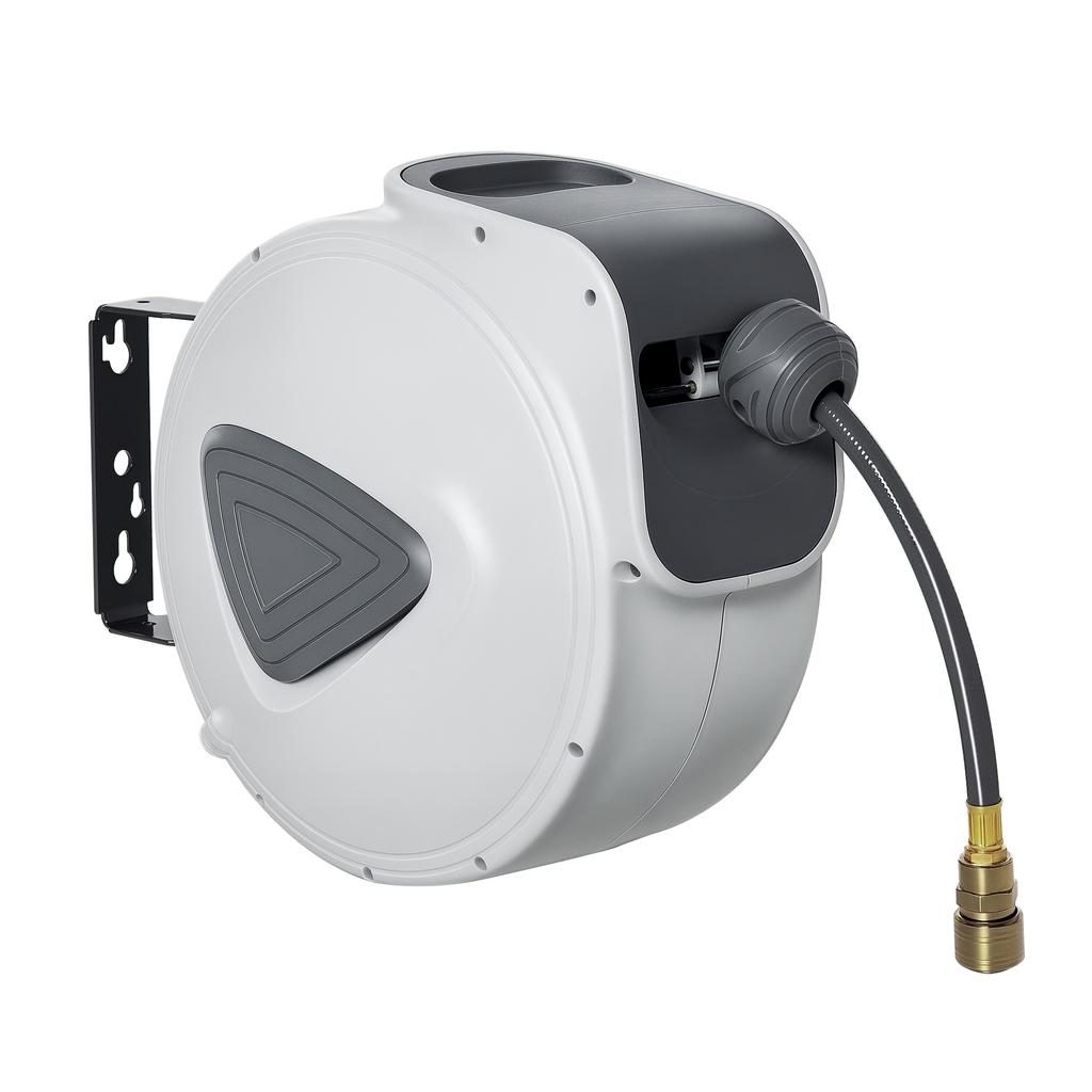 Automatic Compressed Air Hose Reel, 20m, 1/4" BSP Connector, 180 Degree Rotating Wall Mount, Gray
