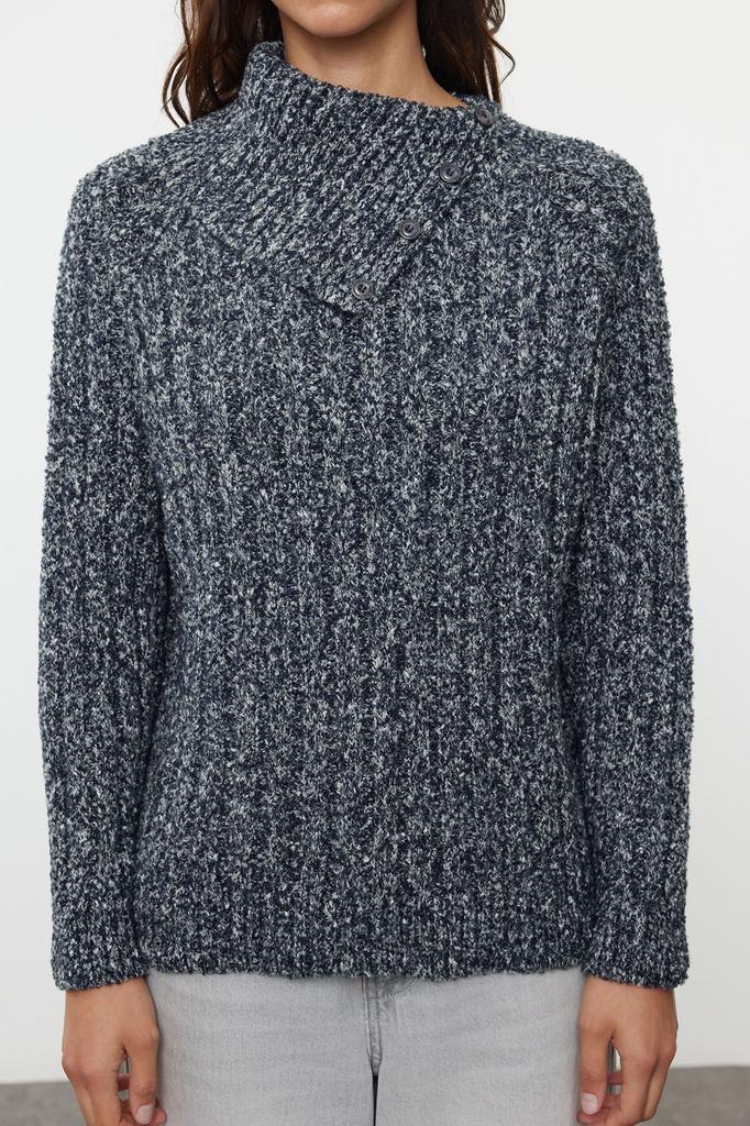 Женский модный стильный свитер, темно-синий воротник, детальный вязаный свитер из градиентной пряжи