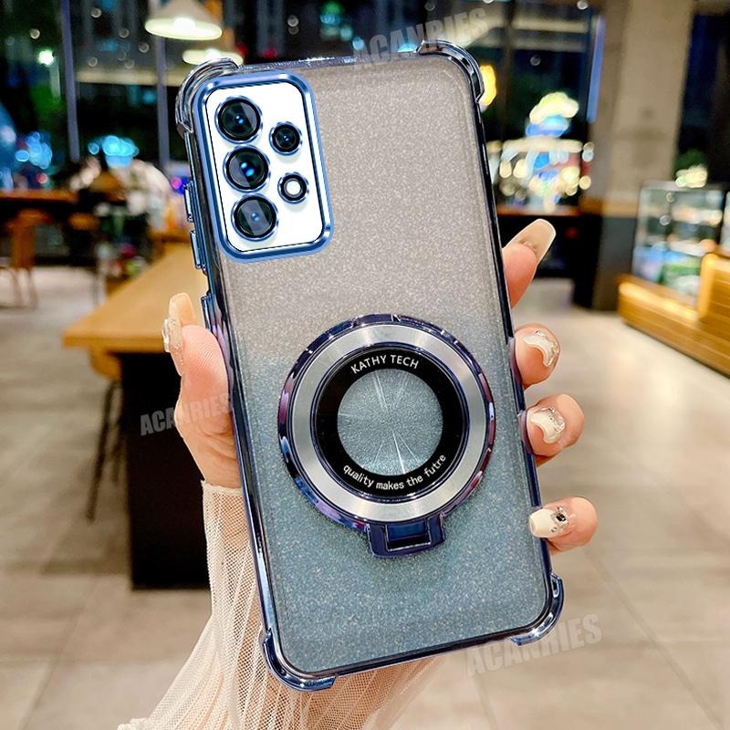 A 52 32 53 23 33  Plating Holder Case For Samsung Galaxy A52 A53 A33 A23 A13 A73 A32 4g 5g Shockproof Silicone Stand Cover