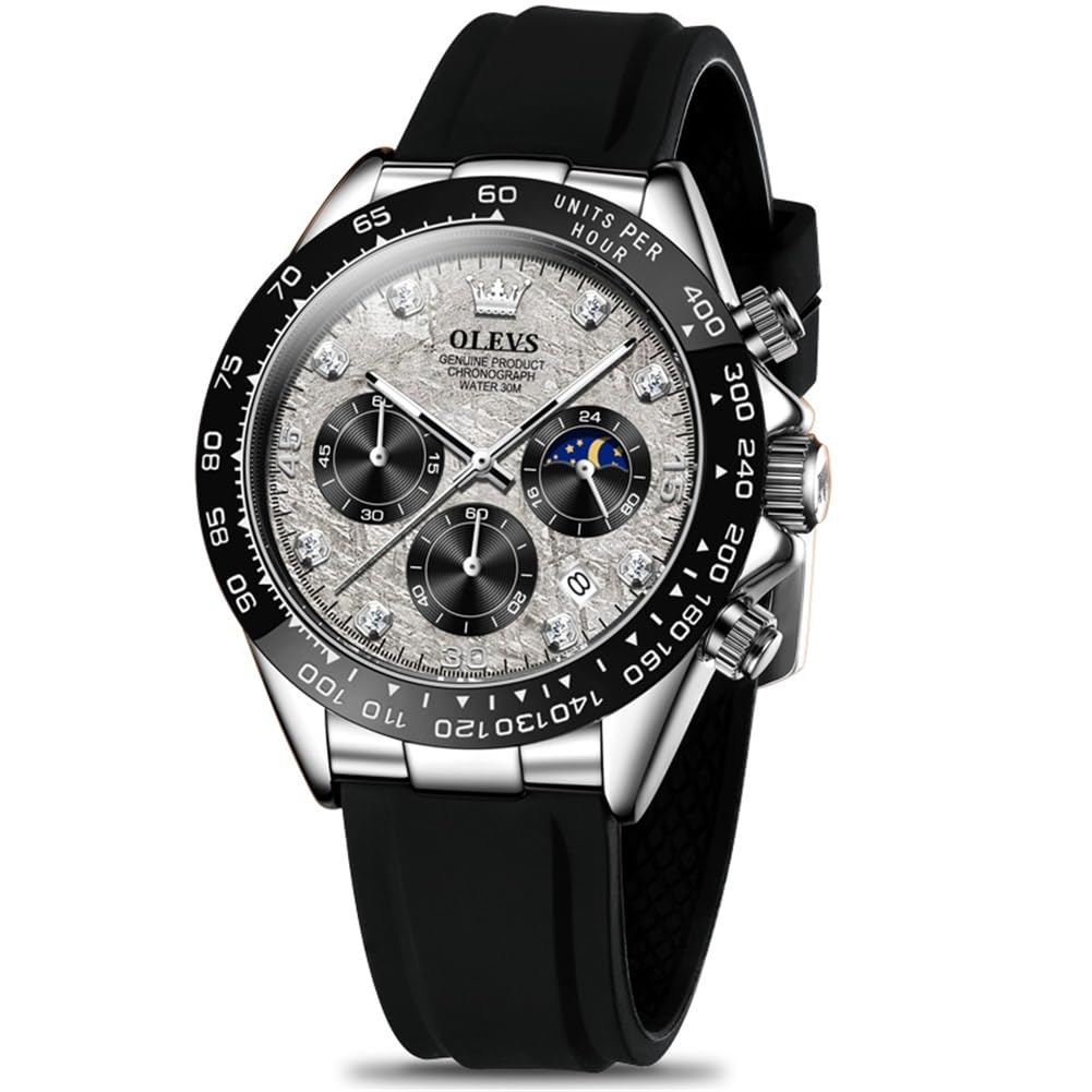 OLEVS Watch Stylish Business Watch Easy To Read Sports Popular Fashion Brand Analog Quartz Silica Gel Belt Chronograph Date Waterproof Gray Arm Watch