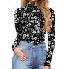 Women's Spring And Autumn One-piece T-shirt Slim Long Sleeve Half High Neck Vintage Printed Bodysuit Tops