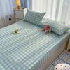 Комплект из трех простыней в японском стиле из стираного хлопка в клетку, полностью завернутая простыня, нескользящая, цельная, Simmons