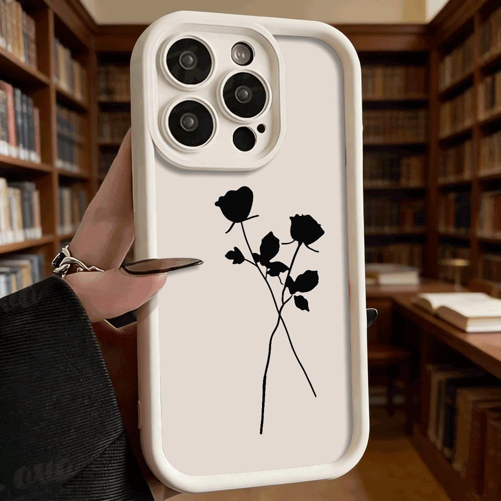 Мягкий чехол для телефона из ТПУ с силуэтом двух роз для iPhone 17 16 15 14 13 12 11 Pro Max Plus Ударопрочный противоскользящий чехол